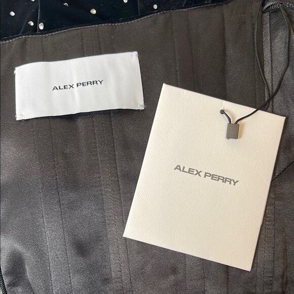 Alex Perry Strapless Sweetheart Crystal Embellished Velvet Black Mini Dress Sz 4 - Picture 7 of 9